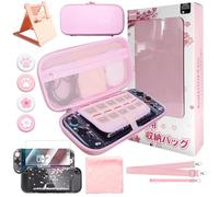 HLRAO Juego de Viaje Rosa Bolsa de Transporte Compatible con Switch OLED 2021, Estuche de Bolsa de Almacenamiento de diseño Sakura con Protector de Pantalla de Vidrio HD y Agarre para el Pulgar.