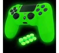 HLRAO PS4 Controller Skin Silicona Grip Glow in Dark Funda Protectora para PS4 / Slim/Pro Controller + 8 FPS Pro Thumb Grips + 2 Pcs Caps.