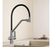 HLRTBCN Grifo de Cocina desplegable de 3 vías con Agua Caliente/fría, giratoria, 2 manijas, Grifo filtrado de Acero Inoxidable para Fregadero de Cocina-Acabado Cepillado Cazador de luz Aqiong