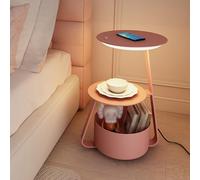 HLRTBCN Lámpara de Carga Nocturna de Carga inalámbrica-Mesa de Noche de Crema con LED de 3 Colores Ideal para Dormitorio y Sala de Estar Almacenamiento Multifuncional y diseño Moderno Aqiong