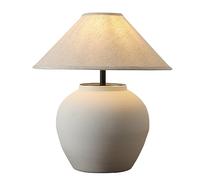 HLRTBCN Lámpara de Mesa de cerámica Blanca con Tela de Lino Sombra de Tambor para Sala de Estar en el Dormitorio de la Sala del Dormitorio r Estilo de Noche de Estilo suroeste Aqiong