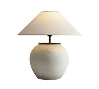 HLRTBCN Lámpara de Mesa de cerámica del suroeste de 19.6 '' Lámpara de Olla Blanca de Color Blanco con Tela de Lino Tono de Tambor lámpara de Noche para Sala de Estar y Dormitorio Aqiong
