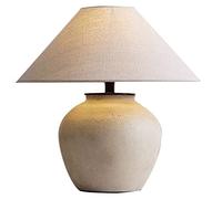 HLRTBCN R Lámpara de Mesa de cerámica Blanca de Granja con Tono de Tambor de Tela de Lino Estilo suroeste para la Sala de Estar Dormitorio. Aqiong