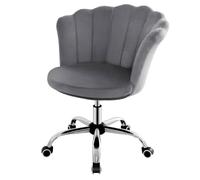HLRTBCN Silla de oficina ergonómica de terciopelo con giro de 360° y ajuste de altura, reposabrazos en forma de pétalo, ruedas universales, silla moderna para computadora en casa, oficina, color gris