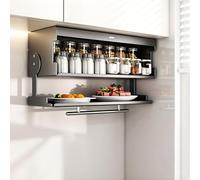 Hltdzer Armario Cocina de Pared en Metal con Puertas Vidrio Templado, Estante Almacenamiento Acero Al Carbono, Organizador Colgante Ahorra Espacio(Gray,40 * 19 * 26cm/15.7 * 7.5 * 10.2in)