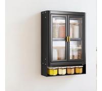 Hltdzer Armario de Cocina de Pared con Puertas de Acrílico y Cajones de Especias, Estante de Almacenamiento de Carbono para Despensa y Baño(Black,Double Doors 40 * 14 * 60cm/15.7 * 5.5 * 23.6in)