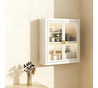 Hltdzer Armario de Pared de Acero al Carbono con Puertas de Vidrio Ondulado, Estante de Almacenamiento Suspendido con Baldas Ajustables para Cocina, Baño(White,50 * 14 * 51cm/19.7 * 5.5 * 20.1in)