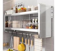 Hltdzer Armario de Pared para Cocina y Baño con Puerta de Acrílico y Barra de Colgar, Multiusos Estante de Almacenamiento Suspendido de Acero Inoxidable(60 * 32 * 46cm/23.6 * 12.6 * 18.1in)