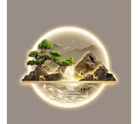 Hltdzer Arte Mural Colgante Pintura Tradicional China LED, Decoración Mural Iluminada con Fuente Alimentación Enchufable, Colgante Mural Moderno para Entrada