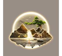 Hltdzer Arte Mural Colgante Pintura Tradicional China LED, Decoración Mural Iluminada con Fuente Alimentación Enchufable, Colgante Mural Moderno para Entrada