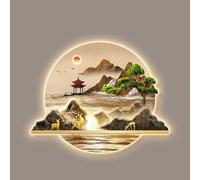 Hltdzer Arte Mural Colgante Pintura Tradicional China LED, Decoración Mural Iluminada con Fuente Alimentación Enchufable, Colgante Mural Moderno para Entrada
