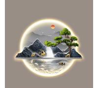 Hltdzer Arte Mural Colgante Pintura Tradicional China LED, Decoración Mural Iluminada con Fuente Alimentación Enchufable, Colgante Mural Moderno para Entrada