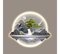 Hltdzer Arte Mural Colgante Pintura Tradicional China LED, Decoración Mural Iluminada con Fuente Alimentación Enchufable, Colgante Mural Moderno para Entrada