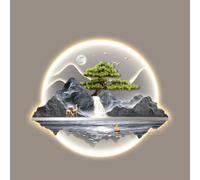 Hltdzer Arte Mural Colgante Pintura Tradicional China LED, Decoración Mural Iluminada con Fuente Alimentación Enchufable, Colgante Mural Moderno para Entrada
