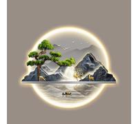 Hltdzer Arte Mural Colgante Pintura Tradicional China LED, Decoración Mural Iluminada con Fuente Alimentación Enchufable, Colgante Mural Moderno para Entrada