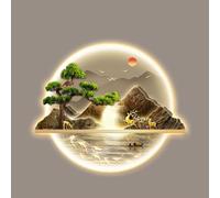 Hltdzer Arte Mural Colgante Pintura Tradicional China LED, Decoración Mural Iluminada con Fuente Alimentación Enchufable, Colgante Mural Moderno para Entrada