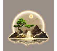 Hltdzer Arte Mural Colgante Pintura Tradicional China LED, Decoración Mural Iluminada con Fuente Alimentación Enchufable, Colgante Mural Moderno para Entrada