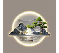 Hltdzer Arte Mural Colgante Pintura Tradicional China LED, Decoración Mural Iluminada con Fuente Alimentación Enchufable, Colgante Mural Moderno para Entrada