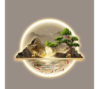 Hltdzer Arte Mural Colgante Pintura Tradicional China LED, Decoración Mural Iluminada con Fuente Alimentación Enchufable, Colgante Mural Moderno para Entrada