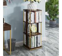 Hltdzer Estantes Libros de Madera Rotables A 360 ° con Patas Metal Estantería Exhibición Moderna Autoportante Rack de Almacenamiento de Exhibición Abierto Estanterías(Walnut Wood Color,107cm/42.1in)