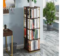 Hltdzer Estantes Libros de Madera Rotables A 360 ° con Patas Metal Estantería Exhibición Moderna Autoportante Rack de Almacenamiento de Exhibición Abierto Estanterías(Walnut Wood Color,140cm/55.1in)