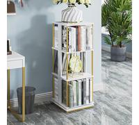 Hltdzer Estantes Libros de Madera Rotables A 360 ° con Patas Metal Estantería Exhibición Moderna Autoportante Rack de Almacenamiento de Exhibición Abierto Estanterías(White,107cm/42.1in)