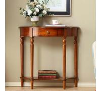 Hltdzer Mesa Porche Semicircular Madera con Cajón Mueble de Madera Listones Largos contra la Pared Consola Abedul para Sofá Porche Mueble Divisorio para Recibidor(Cherry,90cm/35.4in)