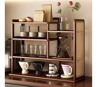Hltdzer Portavasos de Té Y Café 4 Niveles en Bambú y Ratán, Expositor de Teteras para Encimera, Expositor Decorativo Tazas de Café para Encimeras Cocina(Walnut color,66 * 22 * 51cm/26 * 8.7 * 20.1in)