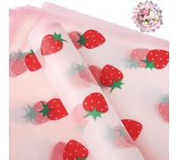 HLTOO 20 hojas de papel de regalo de flores, papel de embalaje floral con patrón de fresas, para bodas, fiestas, día de la madre, cumpleaños y suministros de floristería para manualidades, rosa, 57 cm