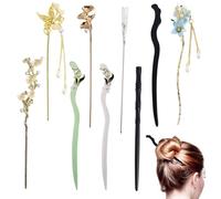 HLTOO 9 palillos de pelo vintage, palillos chinos para mujer, horquillas decorativas retro con colgantes de perlas y metal, para mujeres y niñas, accesorios de peinado