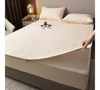 HLTQL Funda De ColchóN con Cremallera Acolchada Funda ColchóN Cremallera Funda Protector Colchon SáBana Bajera Transpirable Lavable CubrecolchóN (#Beige,180x220+25cm)