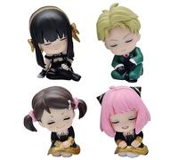 HLUONGTN Figura de Anya Yor Forger Figura de Loid Forger, Set de 5 cm Figura de Anya de Dibujos Animados, Mini Figura de Anya Durmiendo Y Sentada/Q Ver 4Pcs/5Cm