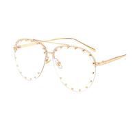 HLVDLSNI Gafas de sol de gran tamaño para mujer, marca de moda clásica, remache sin montura gafas de sol para mujer, gafas de sol para mujer, gafas de metal, dorado transparente, talla única
