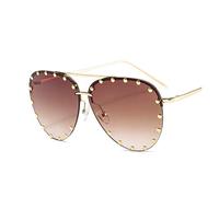 HLVDLSNI Gafas de sol de gran tamaño para mujer, marca de moda clásica, remache sin montura gafas de sol para mujer, gafas de sol para mujer, gafas de metal, Gold Tea, talla única