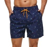 HLVEXH de los Hombres Coco Árbol Nadar Bañador con Bolsillos Laterales Verano Playa Deportes Pantalones Cortos Profundo Azul Baños Traje Medio