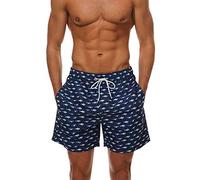 HLVEXH Hombres Ajustado Secado rápido Corto Tablero Pantalones Cortos con Forro de Malla Grande Tiburón Azul Marino