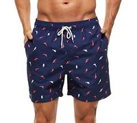 HLVEXH Hombres Corto Natacion Bañador Piscina Surf Traje de Baño Hombre Bermudas Pantalones Cortos Verano Estampado Ajustado Vacaciones Traje de Baño Tiburón Blanco Azul M