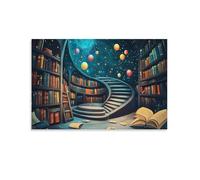 HLXZMCVBT Bookshelf Grandes Cuadros Decoracion Salon Modernos,Books Under The Starry Sky Moderna Pintura Lienzos Decorativos Cuadros,Decoracion Dormitorios Comedor Oficina Pasillo 16x24inch(40x60c