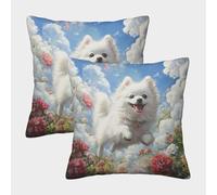 HLXZMCVBT Japanese Spitz Fundas De Almohada De Suave Terciopelo Cuadradas Paquete De 2 para，Cremallera Invisible，Patio Al Aire Libre, Jardín, Sala De Estar, Sofá, Decoración De Casa De Campo 45x45c