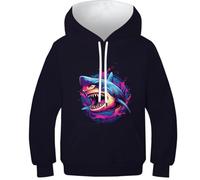 HLXZMCVBT Shark Sudadera con Capucha para Niños Niñas 3D Hoodie Manga Larga Sudaderas Hooded Pullover Sweatshirt Outfits 12-14Y