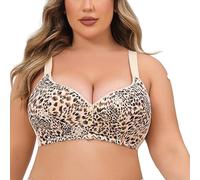 HLYLDL Sujetadores de botón con Cierre Delantero con Estampado de Leopardo para Mujer Sujetador de Talla Grande de algodón Puro sin Costuras sin Costuras