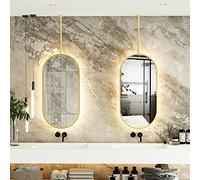 HLYT-0909 Espejo de Pared Oval con Marco de Metal Dorado y Pluma Colgante de Techo, Espejo de Maquillaje de vanidad en el hogar Espejo Decorativo Creativo para baño Salón de Estar, Espejo de Vidrio
