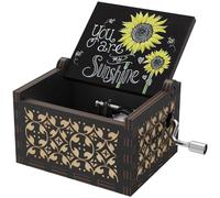 HLZK You are My Sunshine - Cajas de música con diseño de girasoles, manivela de madera engastada, caja musical antigua para niños, amigos, amantes, madre, San Valentín, cumpleaños, Navidad (negro-B)