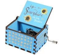HLZK You are My Sunshine - Cajas de música con diseño de girasoles, manivela de madera engastada, regalo para niños, amigos, amantes, madre, San Valentín, cumpleaños, Navidad, color azul