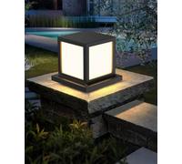 HMAKGG Farola Exterior Jardín E27, Lámpara de Sobremuro IP65 de Metal, 15W LED 3000K/4000K/6000K, Baliza Exterior Cuadrada para Muro, Camino, Terraza, Patio y Valla, Negro