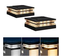 HMAKGG Farolas Solares Exterior, 2 Piezas Luces Solares Sobremuro para Postes de Valla 9x9 10x10 11x11 12x12 13x13cm, 3 Modos, Impermeable Luz Solar Exterior para Jardín Terraza Postes de Madera