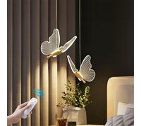 HMAKGG Lampara Techo Colgante LED - 12W Lampara Colgante Mariposa Oro - 2 Luces - Control Remoto Regulable - Altura Regulable - Luz Techo Dormitorio Moderna para Mesita de Noche, Comedor