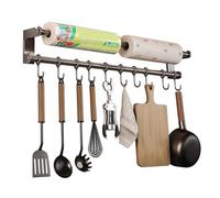 HMAKGG Soporte para rollos de cocina y utensilios de cocina, soporte de acero inoxidable para toallas de papel de cocina, soporte para colgar en la pared con 10 ganchos deslizantes, adhesivo o montado