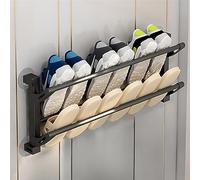 HMAKGG Zapatero de Pared Plegable, Zapatero Plástico y Metal, Zapatero Que Ahorra Espacio con Tiras Adhesivas Organizador de Zapatos para Puerta con Soportes Adhesivos para Colgar, Negro