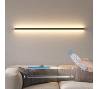 HMASNSEIY Aplique de Pared LED con Mando a Distancia, Regulable, para Interior, Tira Larga, Moderna, de Aluminio Negro, para Pasillo, Dormitorio, Estudio, Sala de Estar (Negro, 200 cm)